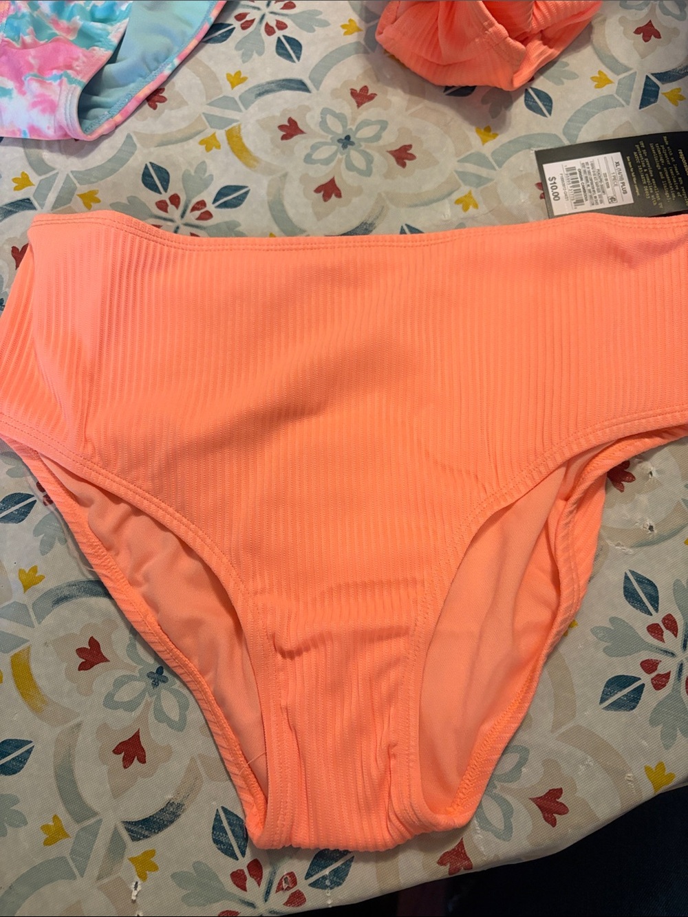 art class Coral Peach High-Waist Ribbed Swim Bottoms